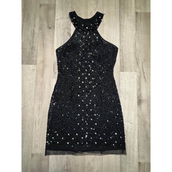 Mori Lee Glam Vintage Mini Halter Sequin Dress Beaded Silver Size 6 - Picture 2 of 9